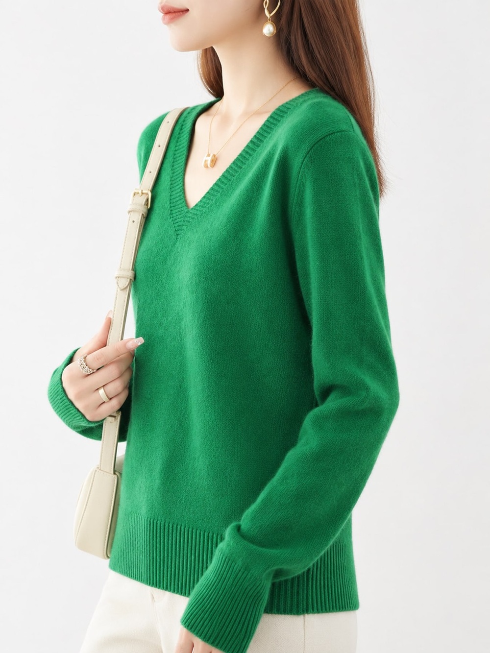 V-Neck Solid Color Sweater - Picture 13 of 16